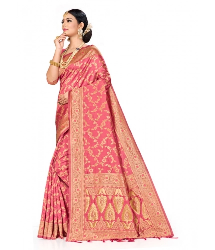 Women's Banarasi Silk Saree (Peach, 5-6mtrs)