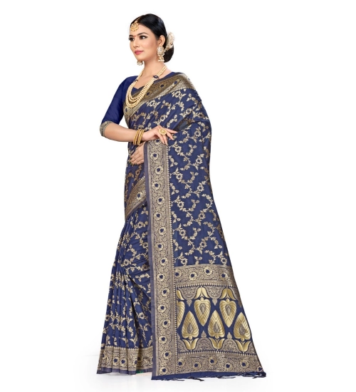 Women's Banarasi Silk Saree (Neavy blue, 5-6mtrs)