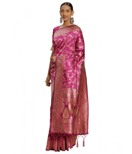 Women's Banarasi Silk Saree (Pink, 5-6mtrs)