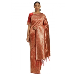 Generic Women's Banarasi Silk Saree (Red, 5-6mtrs)