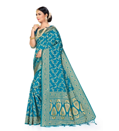Women's Banarasi Silk Saree (Sky blue, 5-6mtrs)