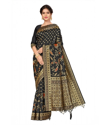 Women's Banarasi Silk Saree (Black, 5-6mtrs)