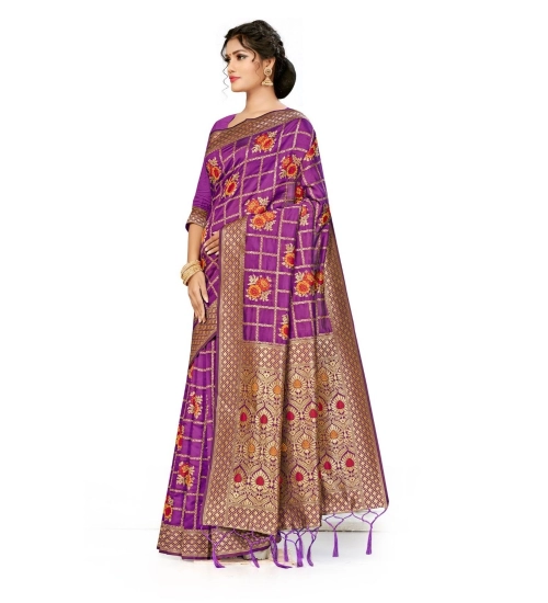 Women's Banarasi Silk Saree (Purple, 5-6mtrs)