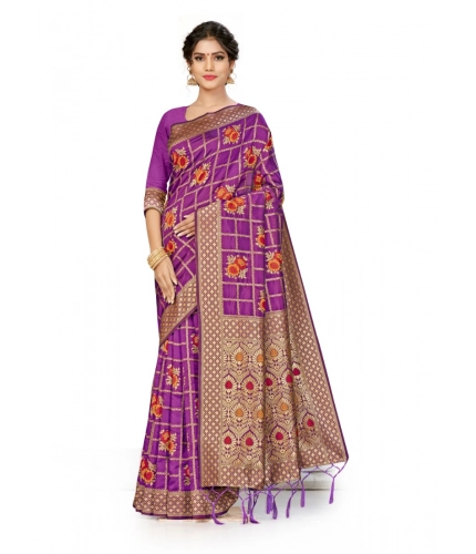 Women's Banarasi Silk Saree (Purple, 5-6mtrs)