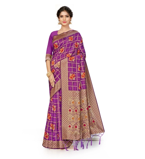 Women's Banarasi Silk Saree (Purple, 5-6mtrs)
