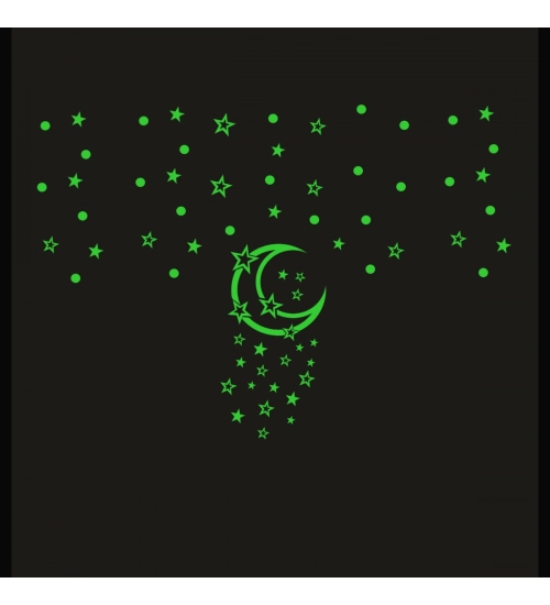 Green Galaxy Of Stars With Moon Radium Wall Sticker