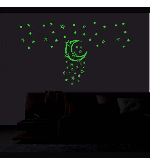 Green Galaxy Of Stars With Moon Radium Wall Sticker