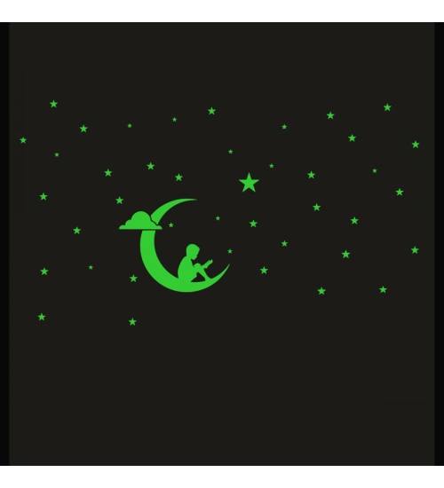 Green Galaxy Of Stars With Moon Radium Wall Sticker