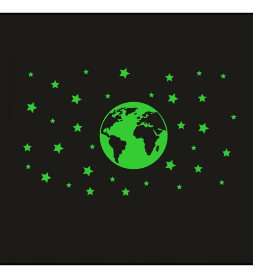 Green Star And Earth Decorative Radium Sticker Wall Sticker