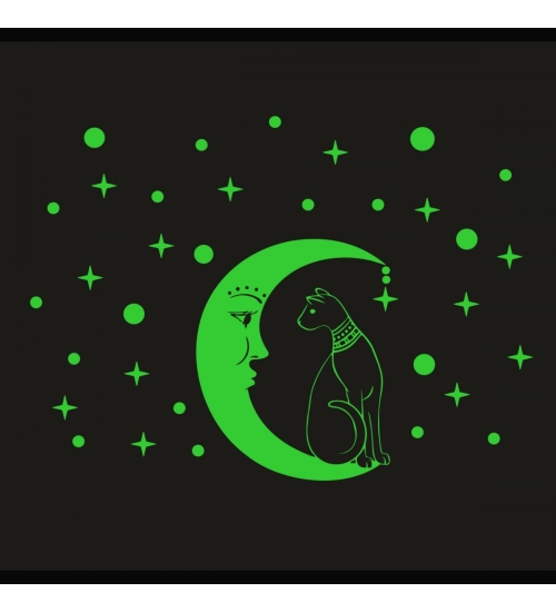 Green Galaxy Of Stars With Moon Radium Night Glow Wall Sticker