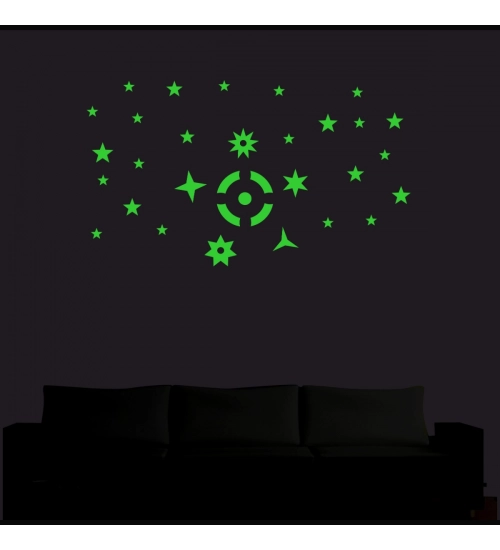 Green Galaxy Of Stars With Moon Radium Wall Sticker