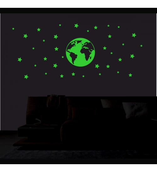 Green Star And Earth Decorative Radium Sticker Wall Sticker