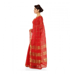 Generic Women's Kota Doria Cotton Saree With Blouse (Red,6-3 Mtrs)