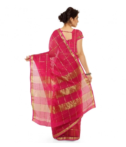 Women's Kota Doria Cotton Saree With Blouse (Rani,6-3 Mtrs) Women's Kota Doria Cotton Saree With Blouse (Rani,6-3 Mtrs)