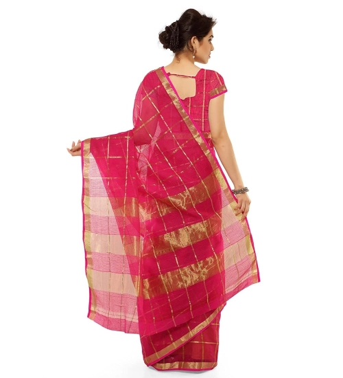 Women's Kota Doria Cotton Saree With Blouse (Rani,6-3 Mtrs)