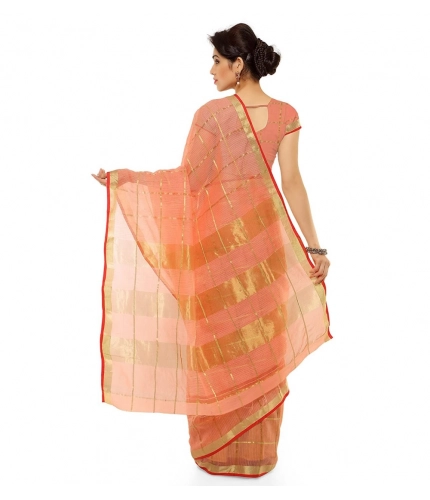 Women's Kota Doria Cotton Saree With Blouse (Peach,6-3 Mtrs) Women's Kota Doria Cotton Saree With Blouse (Peach,6-3 Mtrs)