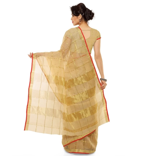 Women's Kota Doria Cotton Saree With Blouse (Chikoo,6-3 Mtrs)