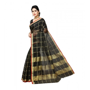 Generic Women's Kota Doria Cotton Saree With Blouse (Black,6-3 Mtrs)