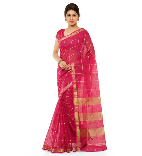 Women's Kota Doria Cotton Saree With Blouse (Rani,6-3 Mtrs)