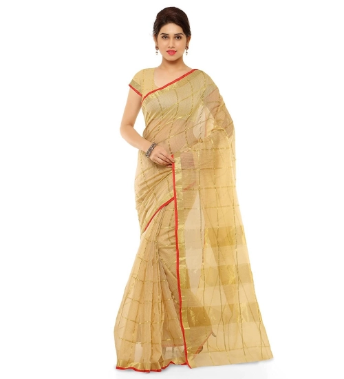 Women's Kota Doria Cotton Saree With Blouse (Chikoo,6-3 Mtrs)