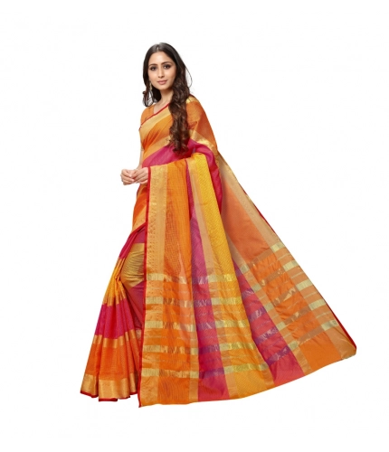 Women's Kota Doria Cotton Saree With Blouse (Orange,6-3 Mtrs) Women's Kota Doria Cotton Saree With Blouse (Orange,6-3 Mtrs)