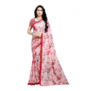 Generic Women's Georgette Saree(Peach,5-6 Mtrs)