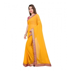 Generic Women's Chiifon, Jacquard Blouse Saree(Yellow,5-6 Mtrs)