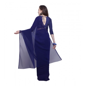 Generic Women's Dyed Saree(Dark Blue,5-6 Mtrs)