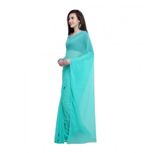 Generic Women's Dyed Saree(Seablue,5-6 Mtrs)