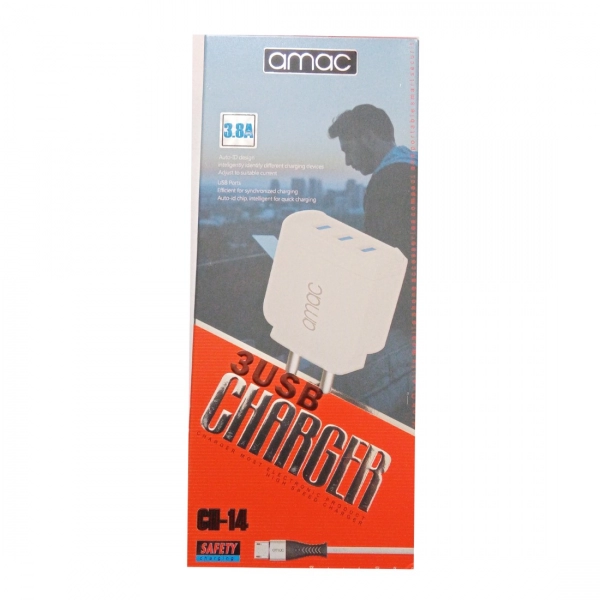 Dropship Brand Amac Charger CH-14 3.8 A 3USB-White