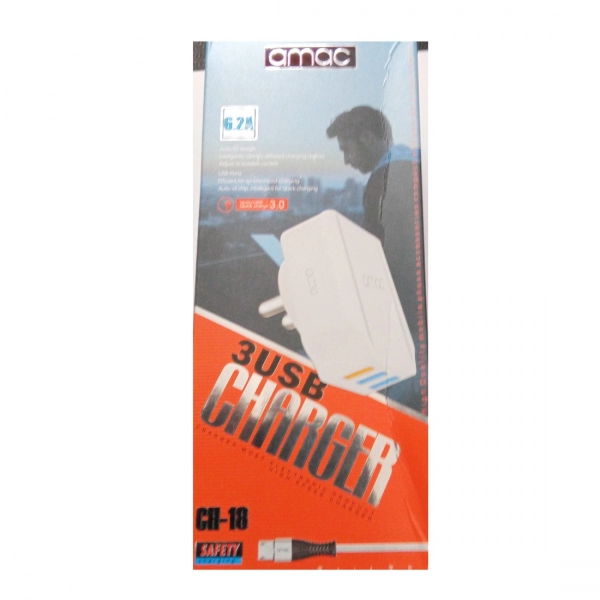 Dropship Brand Amac Charger CH-18 6.2 A 3USB-Assorted