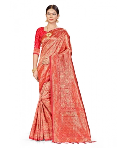 Women's Banarasi Silk Saree (Peach,5-6 Mtrs)