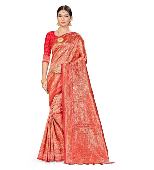 Women's Banarasi Silk Saree (Peach,5-6 Mtrs)
