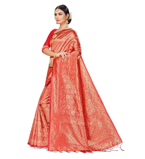 Women's Banarasi Silk Saree (Peach,5-6 Mtrs)