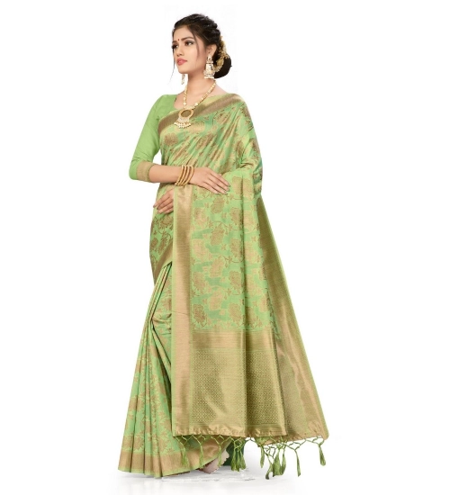 Women's Banarasi (Spun Cotton) Saree (Pista Green,5-6 Mtrs)