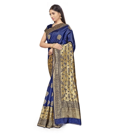 Women's Banarasi Silk Saree (Navy Blue,5-6 Mtrs)