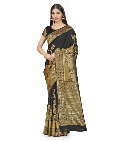 Women's Banarasi Silk Saree (Black,5-6 Mtrs)