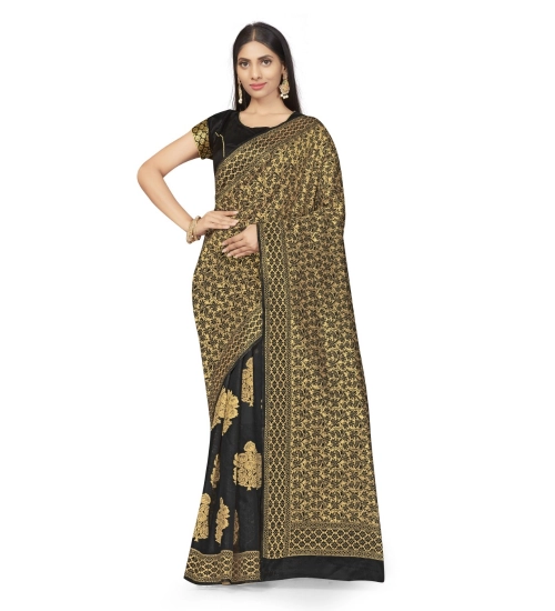 Women's Banarasi Silk Saree (Black,5-6 Mtrs)