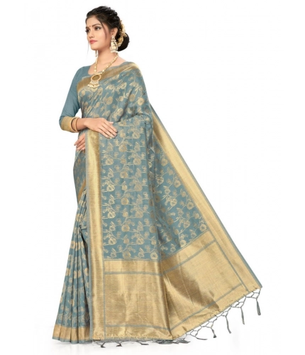 Women's Banarasi (Spun Cotton) Saree (Grey,5-6 Mtrs) Women's Banarasi (Spun Cotton) Saree (Grey,5-6 Mtrs)