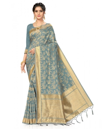 Women's Banarasi (Spun Cotton) Saree (Grey,5-6 Mtrs)