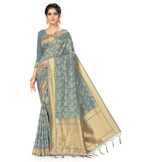 Women's Banarasi (Spun Cotton) Saree (Grey,5-6 Mtrs)