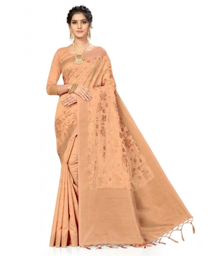 Women's Banarasi (Spun Cotton) Saree (Beige,5-6 Mtrs)