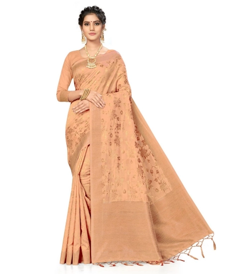 Women's Banarasi (Spun Cotton) Saree (Beige,5-6 Mtrs)