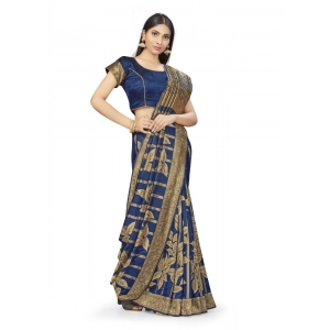 Generic Women's Banarasi Silk Saree (Navy Blue,5-6 Mtrs)