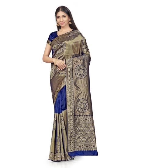 Women's Banarasi Silk Saree (Navy Blue,5-6 Mtrs)