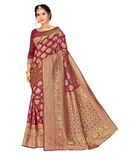 Women's Banarasi Silk Saree (Maroon,5-6 Mtrs)