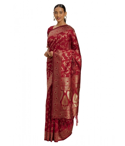 Women's Banarasi Silk Saree (Red,5-6 Mtrs)