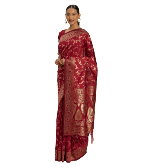 Women's Banarasi Silk Saree (Red,5-6 Mtrs)