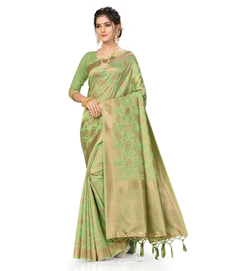 Women's Banarasi (Spun Cotton) Saree (Pista Green,5-6 Mtrs)
