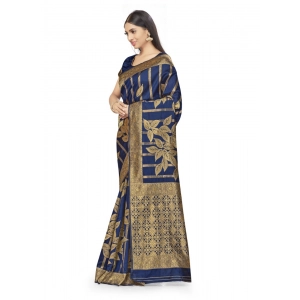 Generic Women's Banarasi Silk Saree (Navy Blue,5-6 Mtrs)